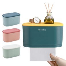 撞色壁掛衛生紙盒 黏貼式免鑽孔面紙盒 加厚紙巾盒 活潑撞色 附無痕貼, 深藍［超取限6個］, 5個