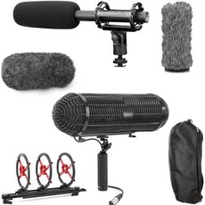 Movo 샷건 블림프 마이크 번들 카메라용 강력한 XLR DSLR 카메라 액세서리용 비디오 붐 마이크용 그립 케이블이 있는 프로 장비
