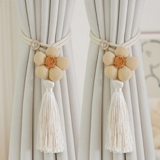 桃園出貨 窗簾綁帶簡約清新花朵創意裝飾紗簾收納扎束帶窗簾釦環夾K-374, 奶茶色一對, 1個