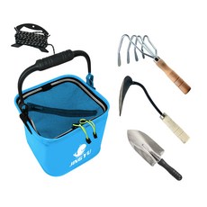 一日裝備挖蛤工具 4種組 锄頭+花鏟+鋤板+4腳耙子, 藍色