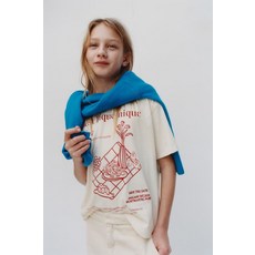 자라 자수 & 텍스트 티셔츠 - 크림122629