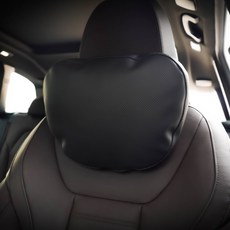 만능몬 프리미엄 천연 나파가죽 차량용 목 헤드레스트 쿠션 듀폰 소로나 솜 포르쉐 벤츠 BMW 전 차종 호환, 1개, 카본블랙