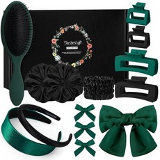 HairChrysm 여성용 다크 그린 헤어 액세서리 키트 25피스 세트 포함 스크런치 클로 클립 리본 브러시 및 머리띠 선물 여아용 128782