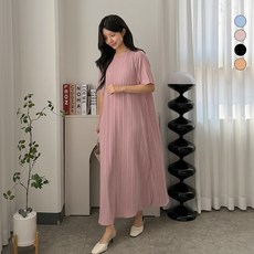 디테일웨어 여성 주름 A라인 롱원피스 플리츠 반팔 여름원피스 빅사이즈 임부복 신축성 좋은 시원한 홈웨어 원피스