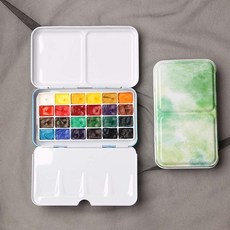 고체 36색 물감 24색 휴대용 그림 미니 수채화 파레트, 1개, 6_24색 1ml 3단(그린)