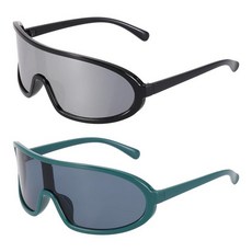 HARFINGTON 2피스 스포츠 선글라스 사이클링 편광 남성용 산악 자전거 운전 낚시 달리기 블랙 & 화이트 프레임 그레이 블루 193743, 2, 그린 & 블랙 프레임 그레이 & 글레어 그레이