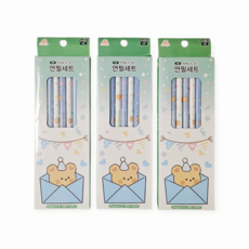 [현투몰] 귀여운 곰돌이 캐릭터 연필세트 5ps 어린이 유아 초등 학용품 선물, 3팩, 블루