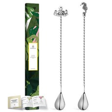 ECLATIS Homestia 바 스푼 칵테일 믹싱 스푼 30.5cm12인치 긴 손잡이 스테인리스 스틸 젓개 해골 엔드 스푼이 있는 나선형 명품 디자인 바텐더 음료 가정, 해마 + 문어 + 실버 2개