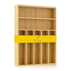 JoyJolt 대나무 서랍 오거나이저 7칸 실버웨어 오거나이저 커틀러리 및 식기 정리함 차고 주방 및 욕실용 서랍 정리함 주방 용품용 서랍 정리함, JoyJolt 대나무 서랍 오거나이저, 7칸 실버웨어