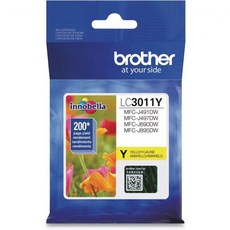 브라더 프린터 LC3011Y 단일 팩 표준 카트리지 용량 최대 200페이지 LC3011 잉크 노랑, Yellow, Standard, Standard Yield