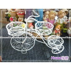 House傢飾 復古洗白愛心鐵製三輪車花器/花架(3籃) - 限量款, 1個