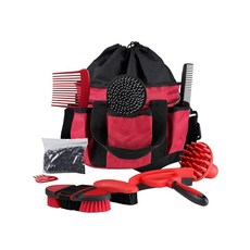 Harrison Howard 말 그루밍 키트 목욕 털 빠짐 및 발굽 관리를 위한 미끄럼 방지 실리콘 그립이 있는 9피스 세트 퍼플, 레드