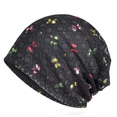 JUN팩토리 여성모자 여름 나비패턴두건 중년 비니 아줌마 위생 주방캡 사우나 헤어캡 할머니 항암모자, 블랙, 1개