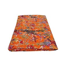 퀸/트윈/킹 인디언 칸타 오렌지 버드 홈 데코 침대 보헤미안 퀸 스프레드 핸드메이드 퀼트 프린트 커버 독특한 담요 침구 이불 (60X90인치) (90X108인치), 90X108 인치