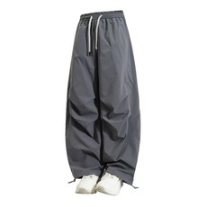 美式速幹褶皺運動褲 抽繩休閒褲 男女寬松戶外傘兵褲 百搭闊腿長款男生裤子 简约素色