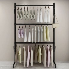 2단 행거 드레스룸 조립식 옷걸이 옷장 수납 철제 스탠드 시스템 금색, 블랙 3단 100cm 160~250cm