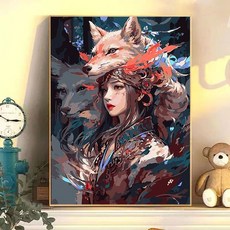 페인팅 DIY 세트 여우와 소녀 액자 그림그리기 모음 유화 그림 색칠 취미 명화그리기 캐릭터 장식화 벽걸이 개업/이사 선물, H1133, 30*40cm