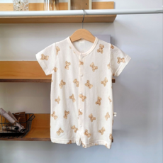 라썸베베 국내생산 신0생아 아기 코튼 반팔 메쉬 매쉬 바디 수트 슈트 우주복 아기곰 made in korea