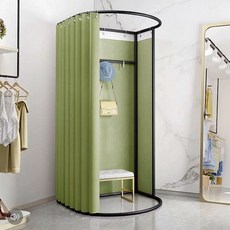 이동식 피팅룸 트랙 도어 선반 탈의실 스톨 디스플레이 매장, 공식 표준, 블랙 쉘프 그린 린넨 플란넬