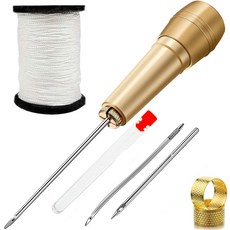 가죽 공예 키트 diy 바늘 구리 손잡이 세트 캔버스 텐트 신발 수리 도구 승나일론 스레드 설정 1개, 01 White Thread Set × 1개