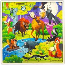 QUOKKA 만 3-5세 아동용 목재 공원 퍼즐 - 28피스 유아 어린이 퍼즐 만 4-8세 - 만 6-8세 아동용 목재 공원 장난감, Wild Animals, 1개, Wild Animals