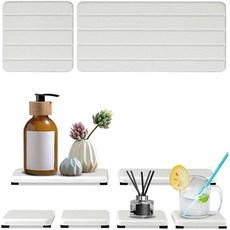 6피스 빠른 건조 규조토 스톤 싱크 트레이 욕실 카운터용 스톤 건조 트레이 주방 싱크대용 돌 비누 트레이 수분 흡수 컵받침 규조토 비누 접시 수분 흡수 스톤 트레이, 화이트 4 스트라이프 6개