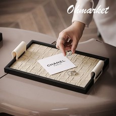 Ohmarket 編織紋收納托盤 桌面擺飾飾品整理盤, 米色方【北歐編織紋收納托盤】