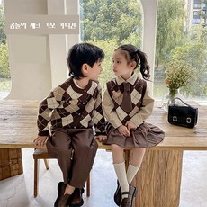 *특가* 여누키즈 여아 남아 공용 곰돌이 체크 기모 가디건 환절기 밍크기모 스웨터 캐쥬얼 라운드넥 등원복 등교복 평상복 자매룩 데일리룩