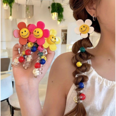 귀여운 미소 데이지 스프링 전화선 헤어타이 나선형 꼬불꼬불 꽈배기 헤어밴드 스크런치4P세트