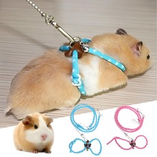 햄스터 목줄 소형 동물 고슴도치 하네스 야외 산책 가슴 리드줄 길이 조절, 햄스터하네스 블루, 1개