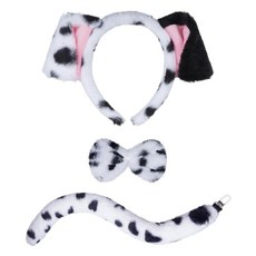 Jmkcoz 달마시안 강아지 코스튬 세트 달마시안 강아지 귀 머리띠와 꼬리 나비넥타이 액세서리 여성용 할로윈 100일 학교 드레스 업 코스프레 파티 436715, Jmkcoz 달마시안 강아지 코스튬 세트 달마시안 강아