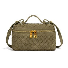 復古雙拉手工編織盒子包小巧手拎飯盒女包磨砂質感單肩斜挎包, 1個, 如圖