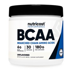 Nutricost BCAA Powder Unflavored 뉴트리코스트 BCAA 파우더 무맛 180g, 1개