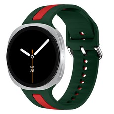갤럭시워치8 호환 스포츠 실리콘 세로줄무늬 투톤 스트랩, 그린/레드