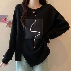 ROYALBELLE 여성 라운드넥 언밸런스 디자인 사이드 슬릿 루즈핏 박시핏 긴팔 맨투맨 T06020408