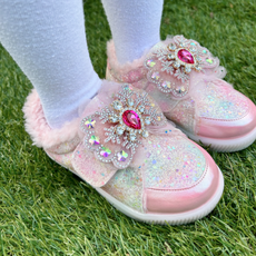 FROMBEBE 여아용 로엘 글리터 리본 털 LED 겨울 운동화