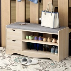 【E家工廠】多功能翻蓋穿鞋椅鞋櫃：換鞋凳、儲物一體設計 輕鬆打造整潔舒適空間, 124-雙層80cm楓櫻木色（布藝凳面）