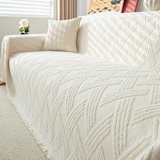 毛絨沙發蓋布巾，萬能套防貓爪沙發墊，一片式沙發巾, 1個, MZR-時尚條紋-白色,180 * 130cm, MZR-時尚條紋-白色