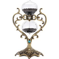 수리아오 모래시계 타이머 30분 앤티크 각인 황동 회전식 블랙 빈티지 메탈 릴로지 드 아레나 가정용 책상 사무실 장식용 독특한 유리, 30 Min Pre-filled, Love Style,black