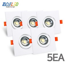 퍼스트 LED 다운라이트 3인치 슬림 집중 COB 직회전 7W 사각 매입등, 전구색(노란빛), 5개