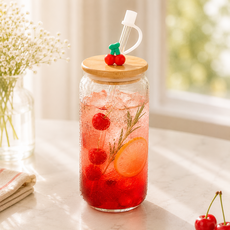 귀여운 체리 강화 내열 유리컵 텀블러, 1개, [빨대 포함] 체리 유리컵 텀블러 450ml 1개, [빨대 포함] 체리 유리컵 텀블러 450ml