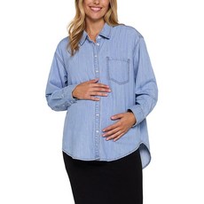Motherhood Maternity 여성용 데님 섀킷 긴소매 버튼 다운 임산부 셔츠 미디엄 워시 XS 159214 8554607206, July Wash