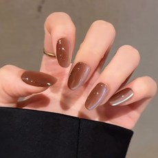 小紅書爆款穿戴甲高級感貓眼水鑽美甲片漸變輕奢純欲假指甲貼30片, 1個, BY1850棕發春意:手工甲S碼#10片/袋