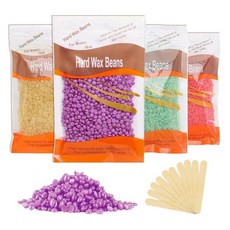 제모용 하드 왁스 비드 4팩 전신 얼굴 겨드랑이 비키니 및 다리용 부드러운 스크레이퍼 스틱 10개가 포함된 오래 지속되는 제모 키트, 4PCS