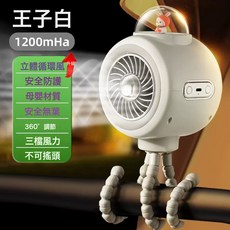 新款嬰兒車風扇家用全自動靜音搖頭戶外降溫便攜兔子八爪魚小檯扇, 1個, 白色(無搖頭)1200mah:嬰兒車風扇(私模專利)