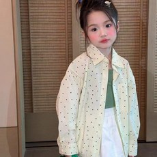 女童長袖襯衫 白色圓點 休閒上衣