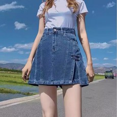 하이웨이스트 데님 숏 스커트 여성용 치마바지 여름용 얇은 소재 2024년 슬림핏 A라인 숏 스커트 힙을 감싸는 하프 스커트