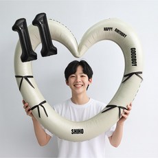 해피제이니 블랙 숫자 하트프레임 풍선 생일파티용품세트(프리레터링 시트지 포함) 포토존, 1세트, 11 크림하트