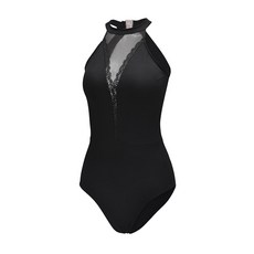 발레복 체조 - 그랜드 넥 레오타드 크루 메시와 유니폼 여성 엘리트 발레와 레이스가 댄스를 달린 레오타드.