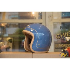 P&J 捷寶騎士部品 Chief Charites 二代 真皮 皮革邊條 金線條小帽體 復古帽 復古安全帽 全色系, 亮光藍,XL, 1個